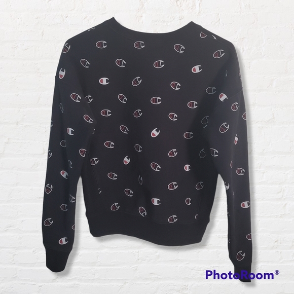 Champion Reverse Weave black sweatshirt with allover logo design, size S - Picture 3 of 11